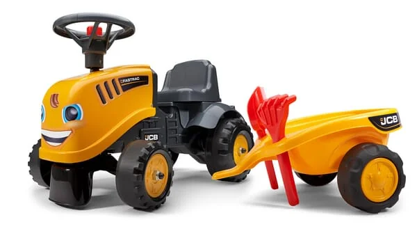 Falk - F215C - Baby JCB Trettraktor Mit Anhaenger, Rechen Und Schaufel