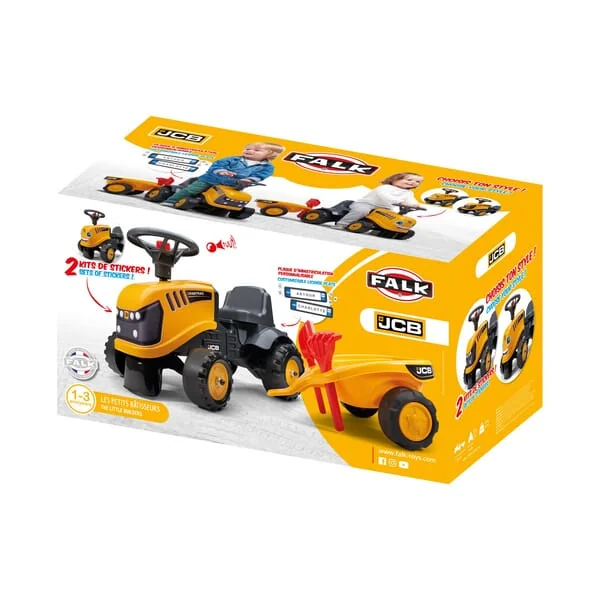Falk - F215C - Baby JCB Trettraktor Mit Anhaenger, Rechen Und Schaufel