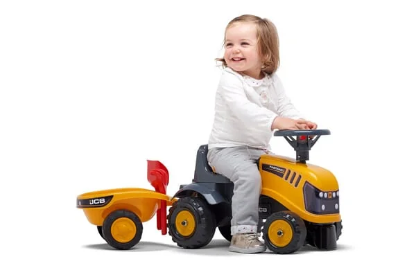 Falk - F215C - Baby JCB Trettraktor Mit Anhaenger, Rechen Und Schaufel