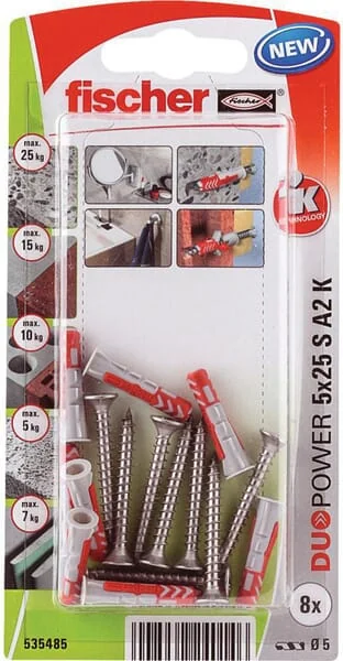 Fischer - 535485 - Duebel Duopower 5x25 S A2 K 8 Stk.
