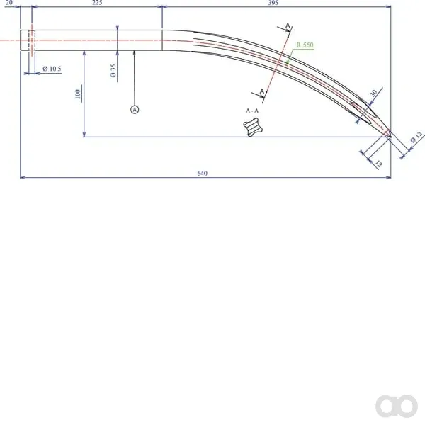 Forges du Saut du Tarn - 9186931401 - Ladeschaufelzinke, Gebogen, Sternprofil 35x640mm, Spitzzinke mit Diameter 10,5-Splint, Schwarz