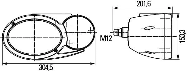 Hella - 1EB996167187 - Scheinwerfer Halogen, Oval, 12/24V, Weiss/Grau/Transparent, Aufschraubbar, 304.5x153.3mm Deutsch-Stecker – Rechts