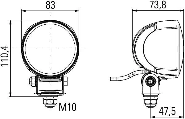 Hella - 1G0996276453 - Arbeitsscheinwerfer LED, 800LM, Rund, 12/24V, Transparent, Aufschraubbar, Diameter 83mm, 4 LEDs