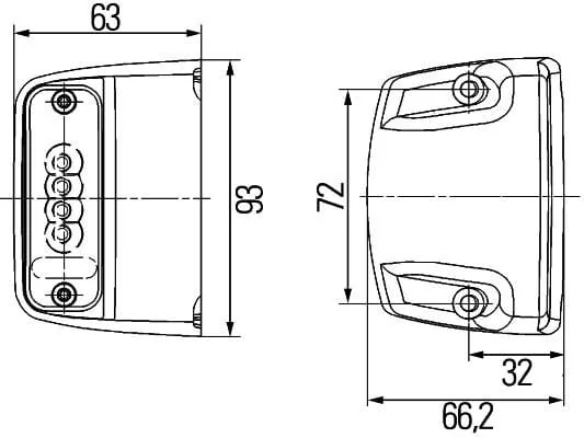 Hella - 2KA010278421 - Nummernschildleuchte LED, Rechteckig, 12V, Transparent, Aufschraubbar, 93x63x66.2mm, Flachsteckeranschluss, 4 LEDs, Hella