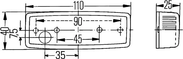 Hella - 2PS006717031 - Markierungsleuchte 5W, Rechteckig, 12/24V, Bernsteinfarben, Verschraubt, 110x25x40mm, Hella