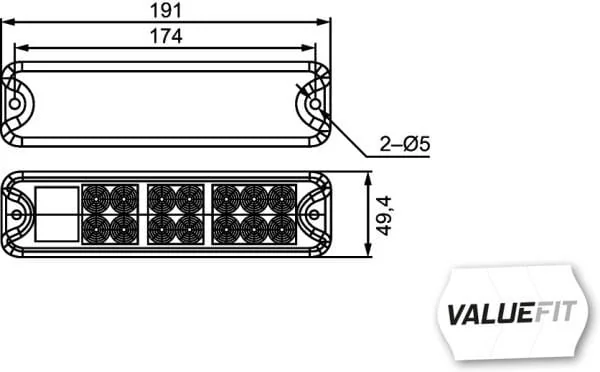 Hella - 2VA357021001 - Rückleuchte LED, Rechteckig, 10/30V, Rot/Gelb, Aufschraubbar, 191x28x50mm, 18 LED, Hella Valuefit