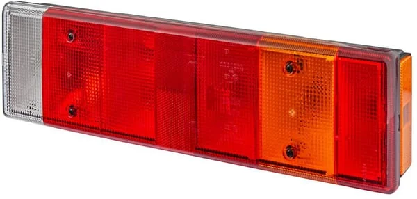 Hella - 2VD007323131 - Rückleuchte Rechteckig, 24V, Transparent/Bernstein/Rot, Aufschraubbar, 476x83x131mm, 8-Polig, Hella