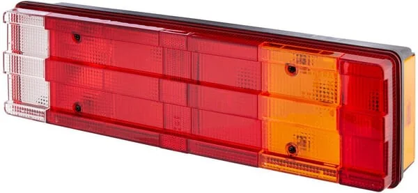 Hella - 2VP008204101 - Rückleuchte Rechts Rechteckig, 12/24V, Bernstein/Transparent/Rot, Aufschraubbar, 465x54x134mm, Hella