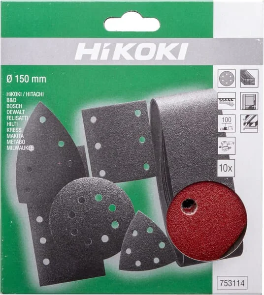 Hikoki - 753114 - Schleifpapier Diameter 150mm K100 10 Stück