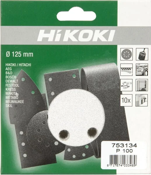 Hikoki - 753134 - Schleifscheibe Diameter 125mm K100 10 Stück Weiß