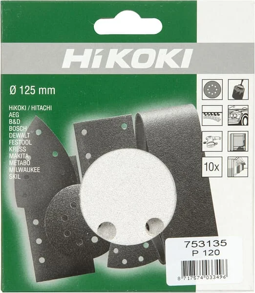 Hikoki - 753135 - Schleifscheibe Diameter 125mm K120 10 Stück Weiß