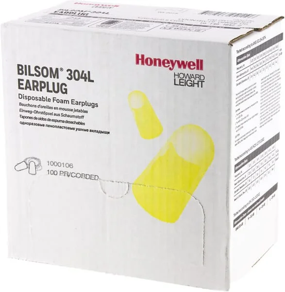 Howard Leight by Honeywell - 1000106 - Gehoerschutzstoepsel, Bilsom 304L Mit Kordel 100x 1 Paar Beutel