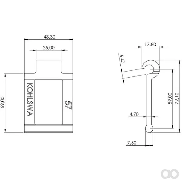 Kohlswa - KB57 - Kettenglied Kohlswa 57 P=59,0/16,9 Glieder pro M