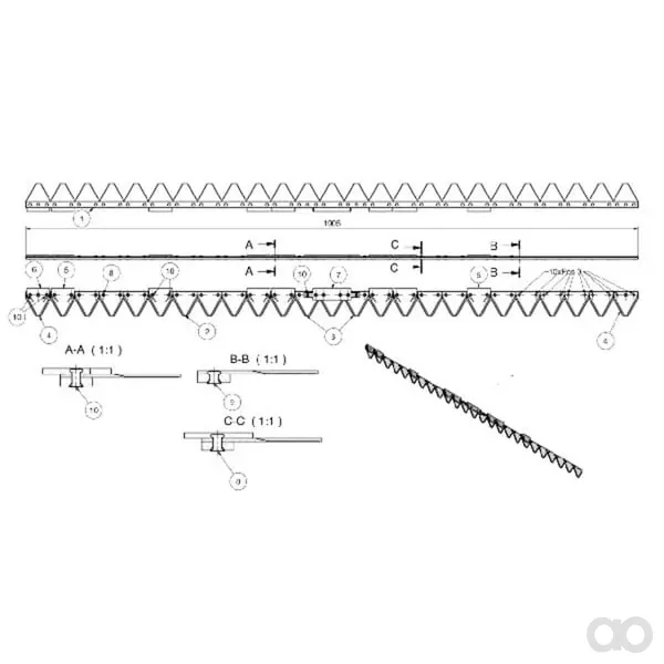 Kramp - 1007993KR - Aebi Gezahnte Maehmesserleiste 1,90 m