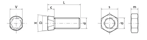 Kramp - 1238C2FP025 - Pflugschrauben mit Kegeligem Kopf und Muttern