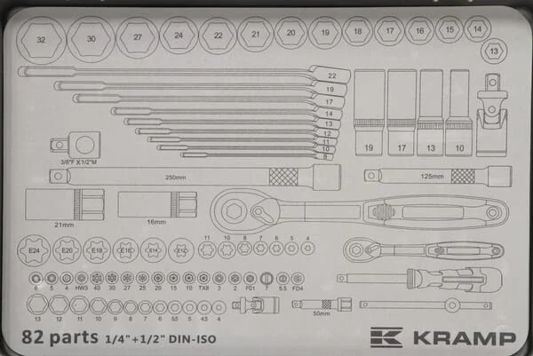 Kramp - 180482420KR - Kombinierter Steckschlüsselsatz 1/4" 1/2", 82-teilig