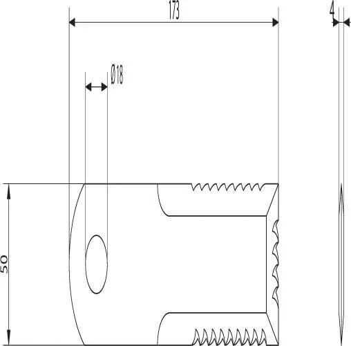 Kramp - 281412Z - Maehwerk-Messer 173x50x4 mm Diameter 18 mm