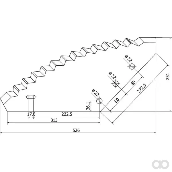 Kramp - 5190FM01134M1C - Mischwagenmesser, Hartmetall, 528x274x6mm, Diameter 22mm