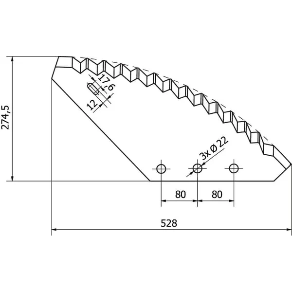 Kramp - 5190FM01134M1C - Mischwagenmesser, Hartmetall, 528x274x6mm, Diameter 22mm