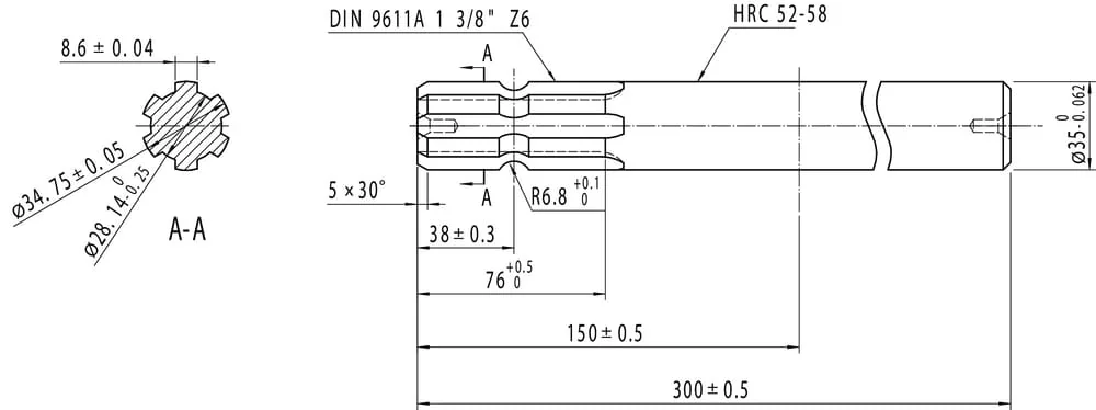 Kramp - 6735301HKR - Keilwellenwelle 300l 13/8 Einseitig