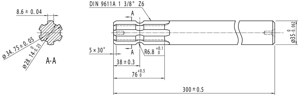 Kramp - 6735301THKR - Keilwellenwelle 300l 13/8 Einseitig