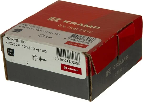 Kramp - 69014825P100 - Selbstbohrende Laengslochschraube 4,8x25mm, 8mm Sechskantkopf, DIN 6901
