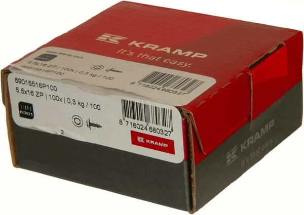 Kramp - 69015516P100 - Selbstbohrende Laengslochschraube 5,5x16mm, 8mm Sechskantkopf, DIN 6901