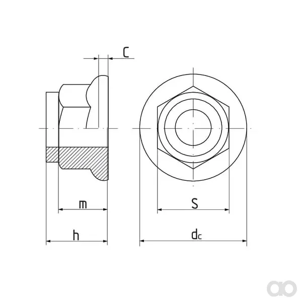Kramp - 692616P001 - Sechskant-Sicherungsmutter Mit Bund M16, DIN6926, Stahl, Verzinkt, Festigkeitsklasse 8, Kramp