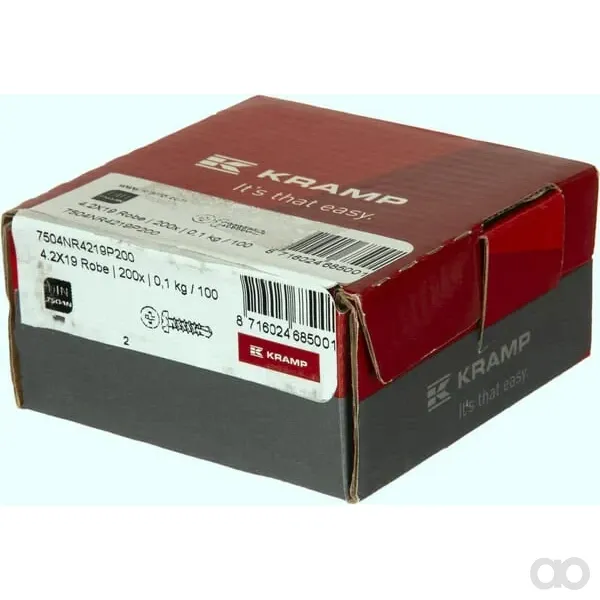 Kramp - 7504NR4219P200 - Selbstschneidende Schraube 4,2x19mm, 2mm Robertson-Vierkant SQ2 Linsenkopf, DIN 7504