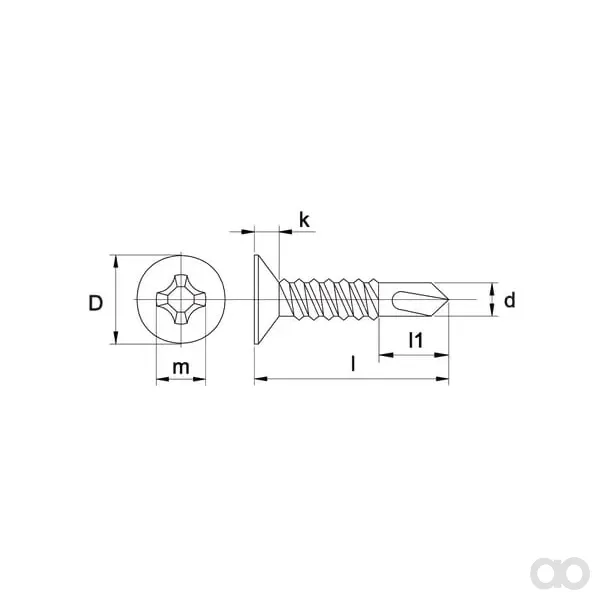 Kramp - 7504P3925P200 - Selbstschneidende Schraube 3,9x25mm PH2 Senkkopf, DIN 7504