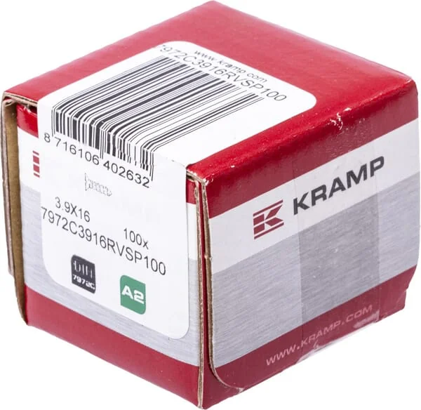 Kramp - 7972C3916RVSP100 - Schraube Selbstschneidend, Schlitz 3,9x16mm, 1mm Senkung, Edelstahl, DIN 7972 Kramp