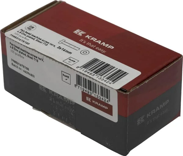 Kramp - 7985316TX100 - Linsenkopfschraube 3x16 Torx DIN7985