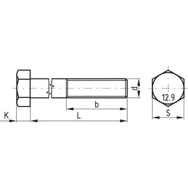 Kramp - 960141555129B - Sechskantschraube DIN960 m14x1,50x55 Stahl 12.9 Kramp