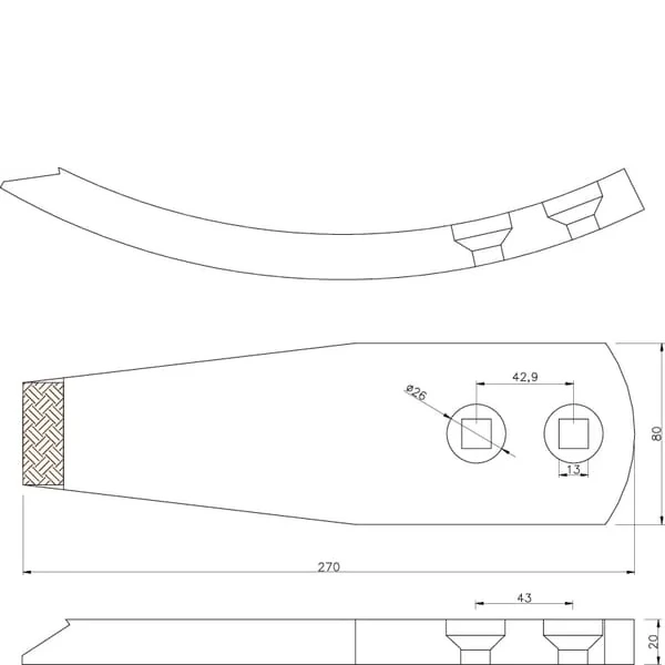 Kramp - 9762500270CKR - Grubberspitze 270x80x20mm, Gehaertet, Gebogen, 2-Loch, Passend Fuer Poettinger