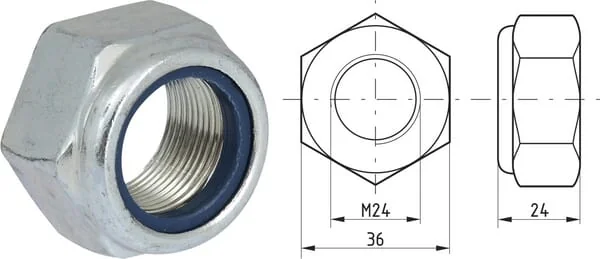 Kramp - 9852415 - Sechskant-Fluegelmutter DIN985 M24x1,50 Stahl Verzinkt Klasse 8