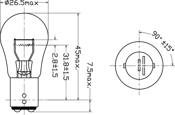 Kramp - B1203 - Konventionelle Sphärische Glühlampe S25 12V 21W/5W BAY15D Kramp