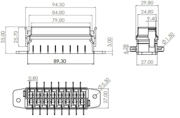 Kramp - FB10006KR - Sicherungskasten 8-Poliger Flachsteckeranschluss, Max. 32V 15A (ATO/ATC), 16x6,3 mm