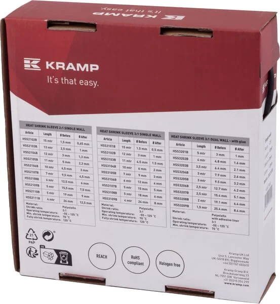 Kramp - HSS2104B - Waermeschrumpfschlauch 3-1,3 mm, 12 m, Einschichtig, Ohne Kleber