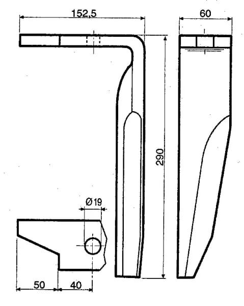 Kramp - KE0113 - Messer fuer Kreiselegge Links, Laenge 290 mm, Geeignet fuer Amazone, Kramp