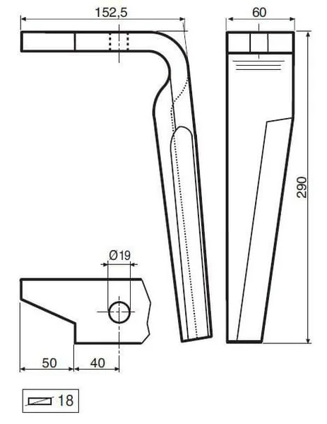 Kramp - KE0116 - Kraftgrubberzahn RH, Laenge 290mm, Geeignet Fuer Amazone,