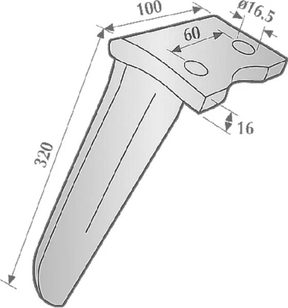 Kramp - KE0504C2 - Kreiseleggen-Zinke 2x Hartmetallplatte Rechts, Laenge 320 mm, Geeignet fuer Howard