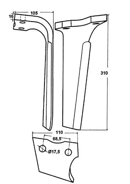Kramp - KE0704 - Messer für Kreiselegge rechts, Länge 300 mm, geeignet für Kuhn, Kramp