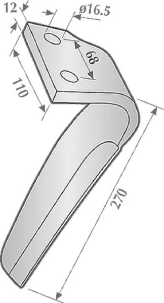 Kramp - KE0705 - Messer fuer Kreiseleggen Links, Laenge 270 mm, Geeignet fuer Kuhn