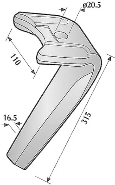 Kramp - KE0709 - Messer fuer Kreiselegge Links, Laenge 318 mm, Geeignet fuer Kuhn