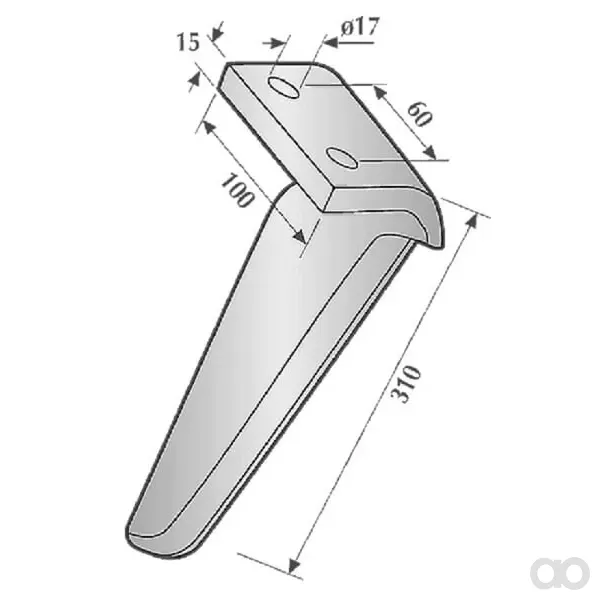 Kramp - KE0916 - Messer fuer Kreiselegge Rechts, Laenge 300 mm, Geeignet fuer Maschio