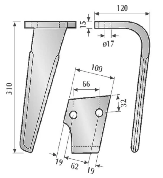 Kramp - KE1304 - Grubberzinken RH, Laenge 315mm, geeignet fuer Rabe,