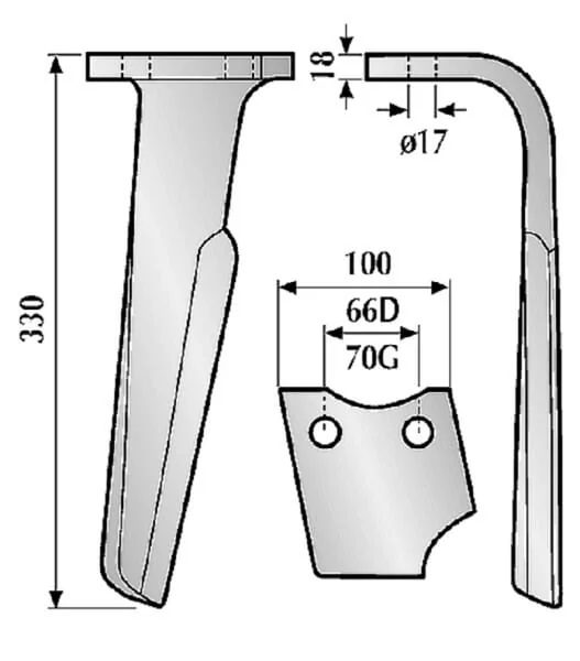 Kramp - KE1305 - Grubberzinken LH, Laenge 320mm, geeignet fuer Rabe