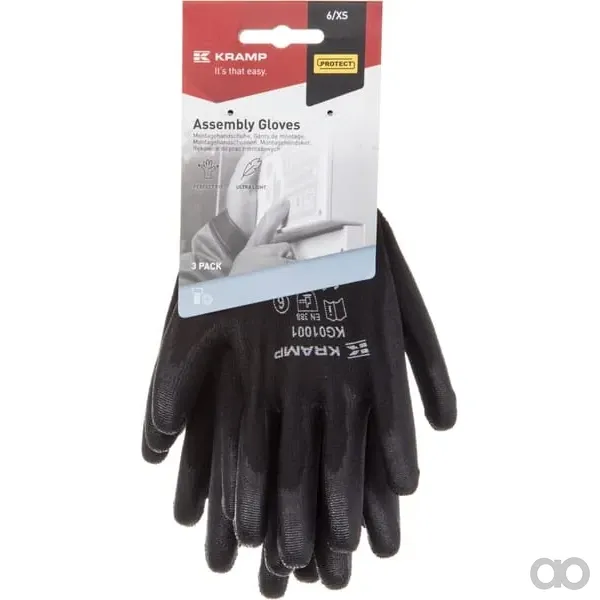Kramp - KG0100111 - Arbeitshandschuhe 1.001 11/2XL, 3 Paar, Schwarz, Protect By Kramp