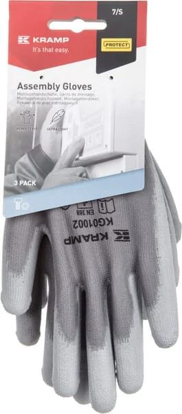 Kramp - KG0100207 - Arbeitshandschuhe 1.001 7/S, 3 Paar, Grau, Protect By Kramp