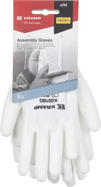 Kramp - KG0100311 - Arbeitshandschuhe 1.001 11/2XL, 3 Paar, Weiss, Protect By Kramp